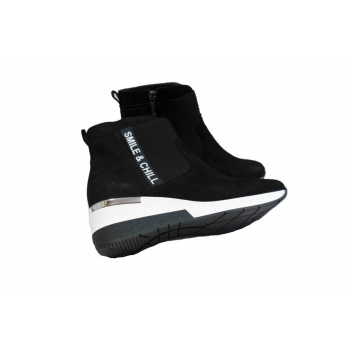 Botki Skórzane Sneakersy Koturn 5cm - Czarny 37