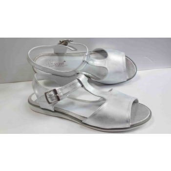 Sandały skórzane damskie - srebrne - r. 42
