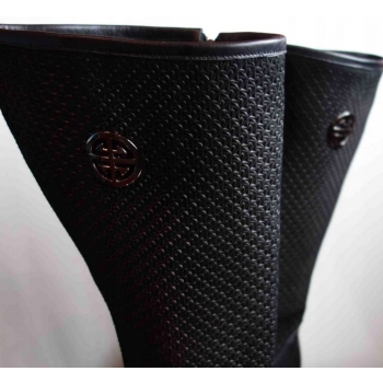 Kozaki skórzane ażurowe, wąska kostka, szeroka cholewka