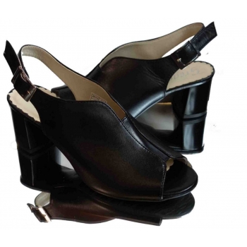 Sandałki skórzane na obcasie, czarny, rozmiar 40