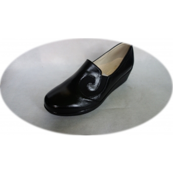 Mokasyny damskie czarne koturn 4cm - POLSKI PRODUCENT