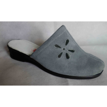 Eleganckie Skórzane Klapki Damskie - Szary, T. H 38
