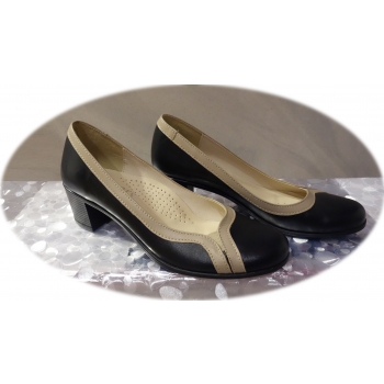 Eleganckie czarne czółenka damskie, skórzane, obcas 5cm