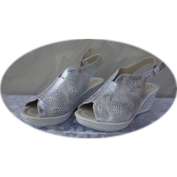 Sandały damskie srebrne z koturnem, skóra naturalna, rozmiar 40