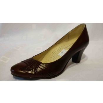 Eleganckie czółenko skórzane, 6 cm obcas, brąz, roz. 37