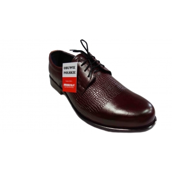 Buty Męskie Skórzane: TĘGOŚĆ 3 X H, Bordowe, Rozmiar 40