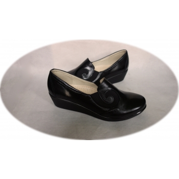 Mokasyny damskie czarne koturn 4cm - POLSKI PRODUCENT