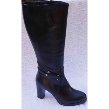 Eleganckie czarne kozaki ze skóry - szeroka cholewka 48 cm