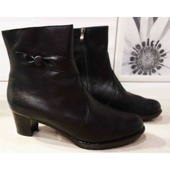 Czarny Skórzany Botek ze Słupek 6 cm - Rozmiar 43