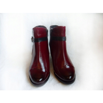 Botki Skórzane Szerokie Bordo Tęg 2xH 6cm OBC 39