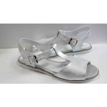Sandały skórzane damskie - srebrne - r. 42