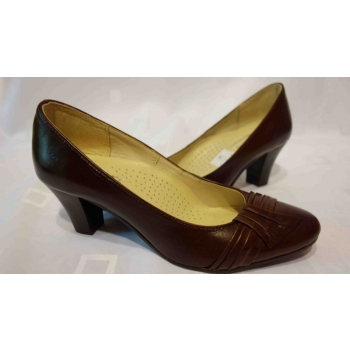 Eleganckie czółenko skórzane, 6 cm obcas, brąz, roz. 37