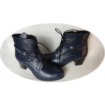 Botki Granatowe - Buty Damskie - Skóra Naturalna - Polski Producent