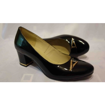 Eleganckie czółenko na wysokim obcasie 6 cm, skóra naturalna, czarne, rozmiar 39
