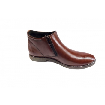 Kozaki męskie ze skóry naturalnej, zamki, brązowy - Rozmiar 42