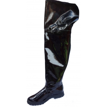 Muszkieterki czarne lakierowane z szeroką cholewką - 48cm OBW AZ - Latex 47
