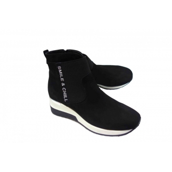 Botki Skórzane Sneakersy Koturn 5cm - Czarny 37