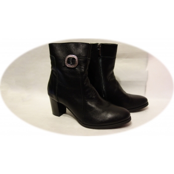 Botki skórzane damskie, obcas 6,5cm, czarne