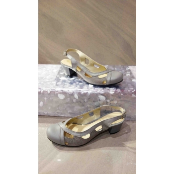 Eleganckie Czółenka Skórzane 36, Popiel 4cm