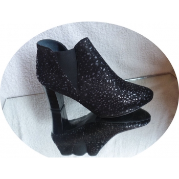 Botki Damskie Skórzane, Czarne, szerokie H, Obcas 8cm, 41
