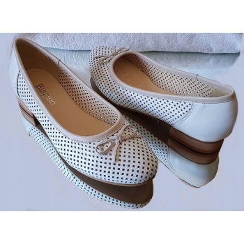 Eleganckie Baletki Skórzane, Białe, Roz. 40