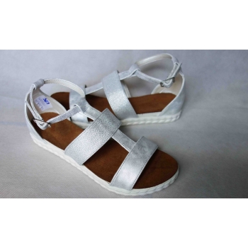 Sandały Skórzane Srebrne 1,5 cm - Promocja 50%