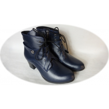 Botki Granatowe - Buty Damskie - Skóra Naturalna - Polski Producent