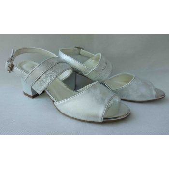 Sandały Skórzane - Srebrne Obcasy 6 cm - Rozmiar 37