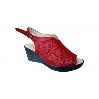 Sandały damskie skórzane, czerwone, 6,5cm, nr.41