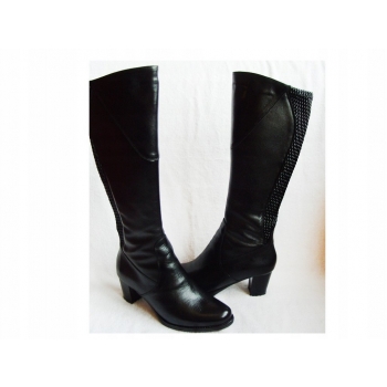 Kozaki Damskie - Skóra Naturalna, Szeroka Cholewka (43)