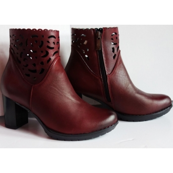 Eleganckie Skórzane Botki bordo, Obcas 7cm, Rozmiar 39