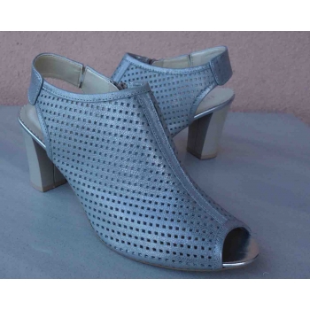 Sandałki Skórzane FASHION, Obcas 8 cm, Ażur Szary 40