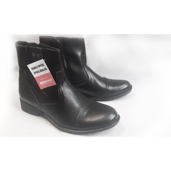 Czarne Skórzane Sztyblety z Wyższym Pobiciem 43