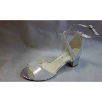 Sandały Srebrne Skórzane obcas 6 cm, rozmiar 38