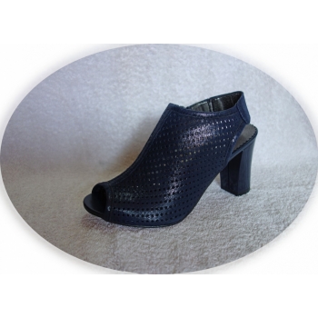 Modne Sandały Granatowe, Skóra Naturalna, Szersza Stopa