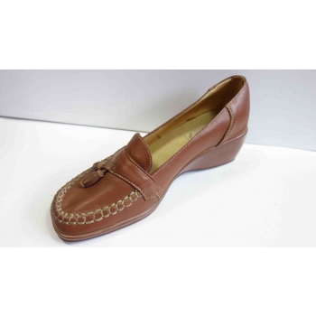 Buty mokasyny skórzane koturn, brązowy, 36