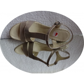 Sandały Obcas Skóra Pastelowe Złoto Tęgość H 40