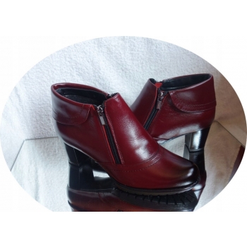 Botki Skórzane Damskie szerokiej tęgości H, obcas 6 cm, rozmiar 36