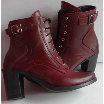 Modne Botki Skóra Bordo Sz 38