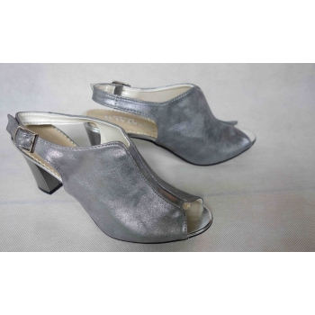Sandały skórzane obcas 6 cm 37 - Nowe, wygodne, popiel - Natali