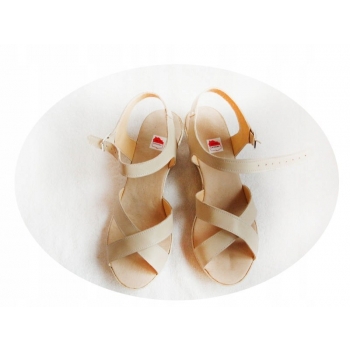 Beżowe Skórzane Sandały Tęgość G i H 40