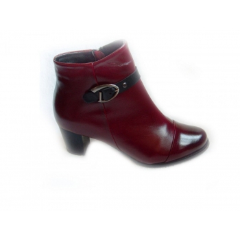 Botki skórzane szerokie bordo tęg 2xH obcas 6cm