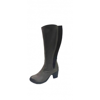 Eleganckie kozaki damskie szare 39cm - szeroka cholewka