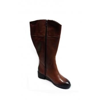 Eleganckie Kozaki Skóra Brązowe 38,5 | Szeroka Cholewka | 47 cm