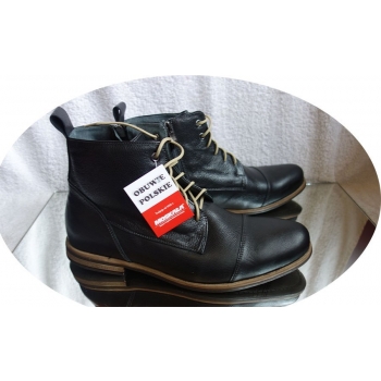 Eleganckie Trzewiki Męskie - Skóra Licowa - Czarne