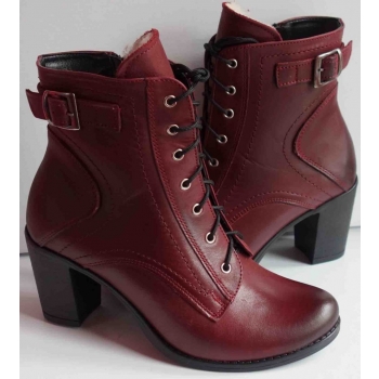 Modne Botki Skóra Bordo Sz 38