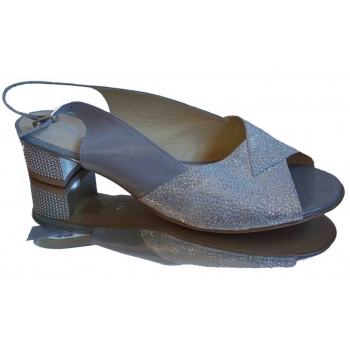 Eleganckie sandałki skórzane popielate - szerokie (H 41)