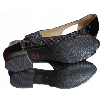 Czarne Skórzane Sandałki SZEROKIE - Roz. 41