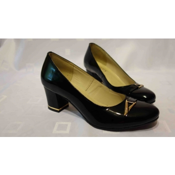Eleganckie czółenko na wysokim obcasie 6 cm, skóra naturalna, czarne, rozmiar 39