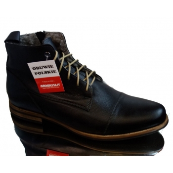 Trzewiki skórzane męskie – czarne, ocieplone, rozmiar 42